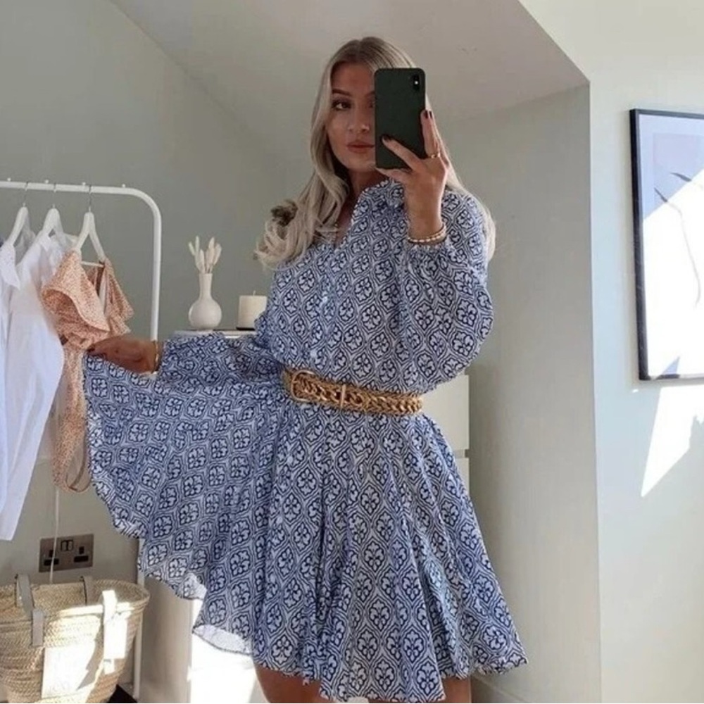 Zara Blue Patterned Mini Dress
